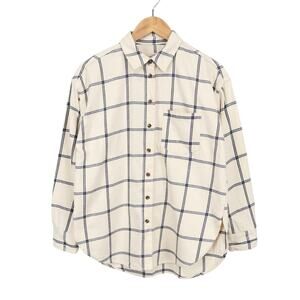 NWT Universal Thread Oversized Button Up Flannel Plaid Shirt Cream Navy Size XS